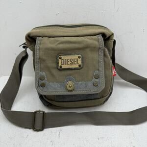 Vintage Diesel Canvas Shoulder Messenger Army Green Crossbody Bag Purse Y2K Logo